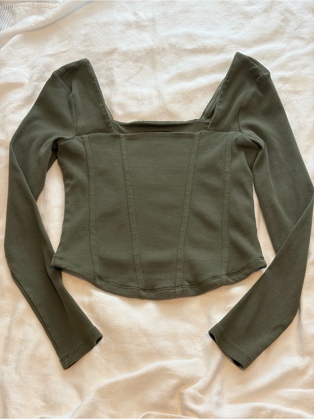 Almost Famous Olive Square-Neck Long Sleeve Top